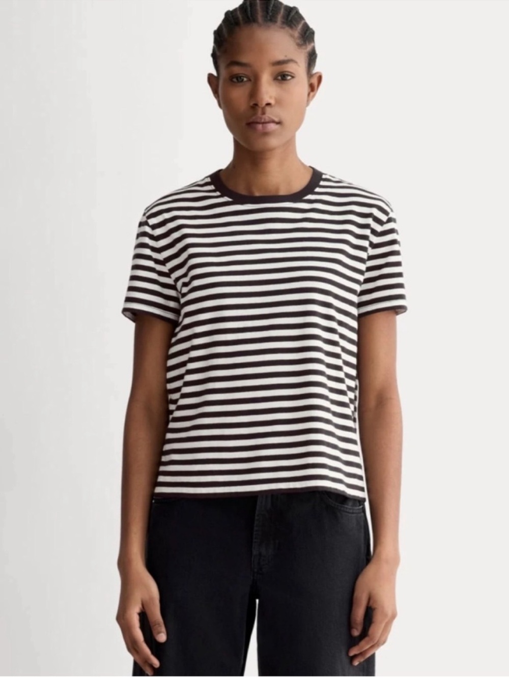 New Everlane The Organic Cotton Box-Cut Tee (No Pocket) Bone/Black Size S